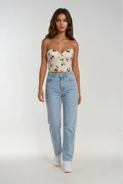 Cherry Pop Twill Corset Top
