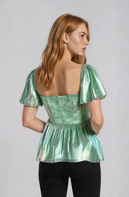 Seafoam Shimmer Peplum Top