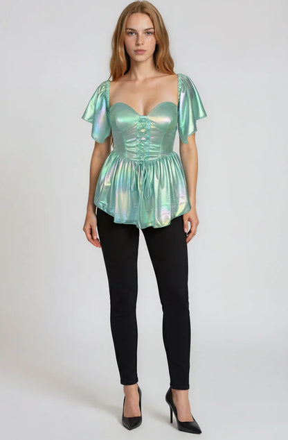 Seafoam Shimmer Peplum Top