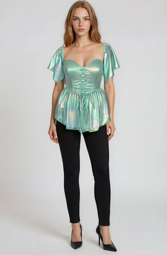 Seafoam Shimmer Peplum Top